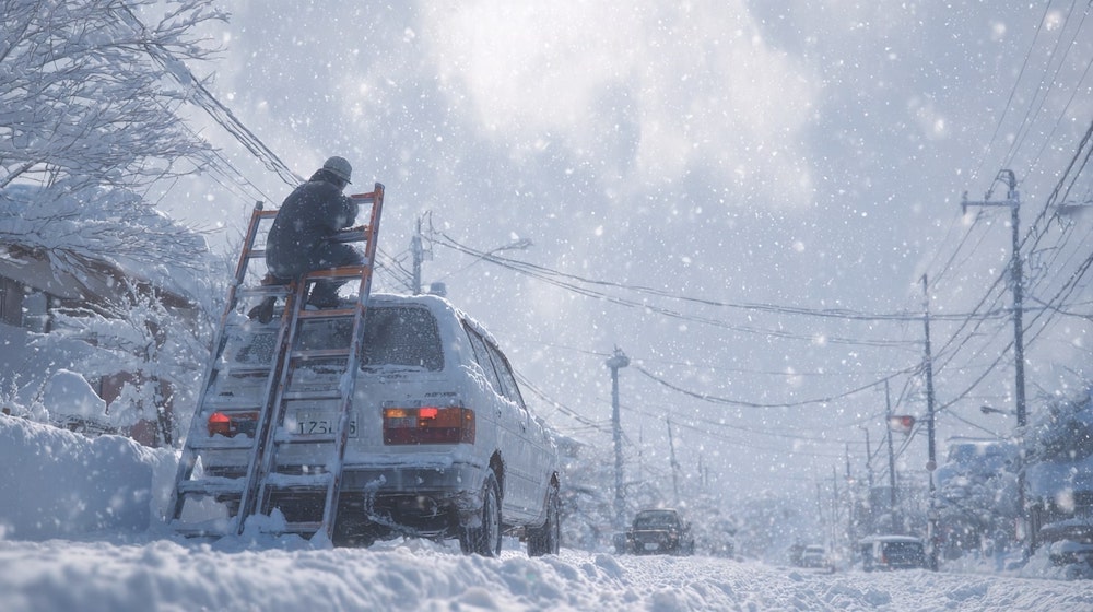雪道で立ち往生しているSUV