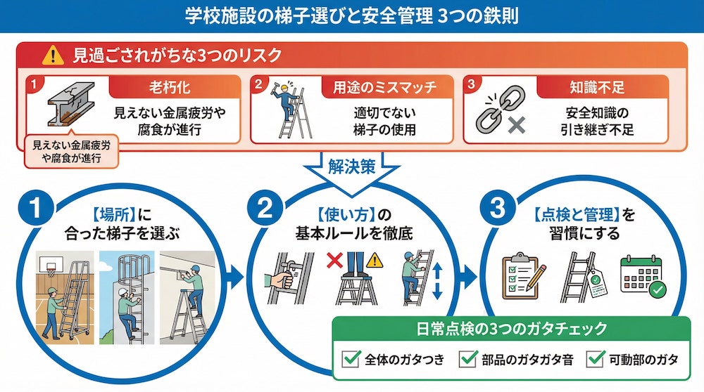 学校施設の梯子選びと安全管理3つの鉄則