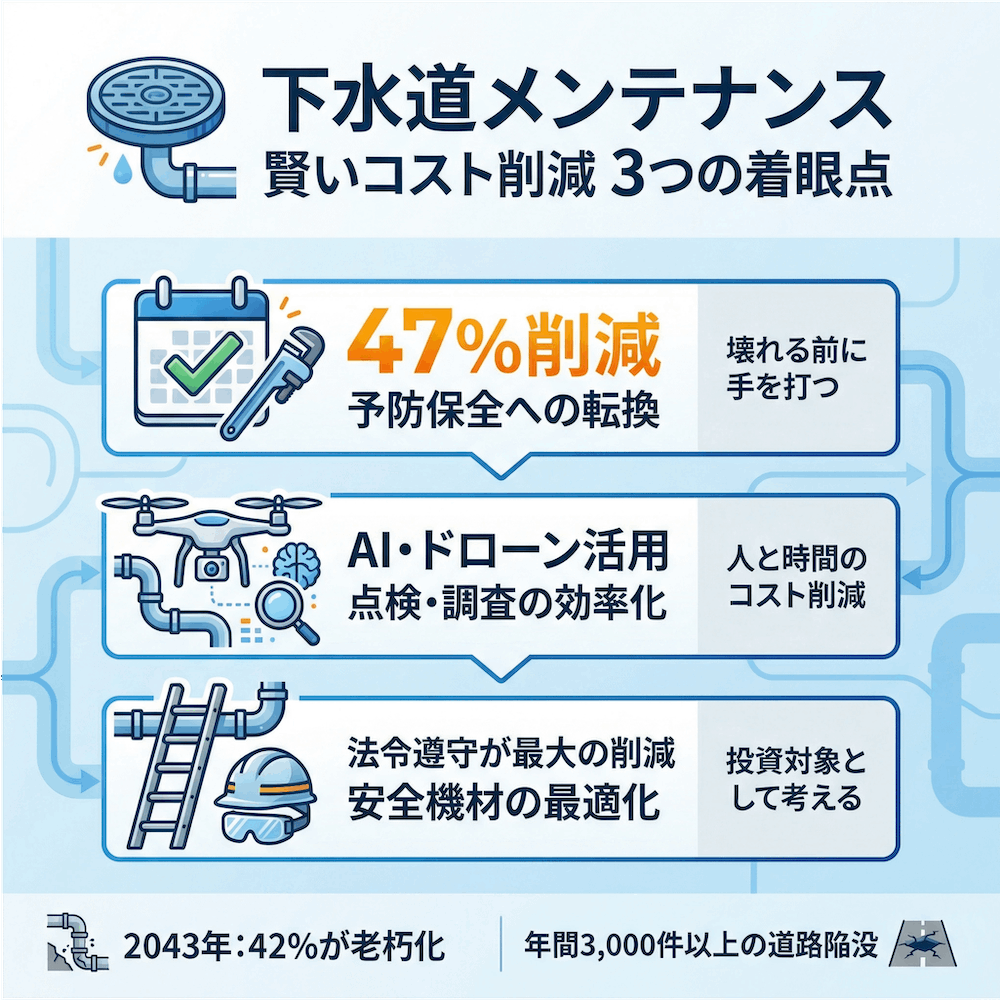 下水道メンテナンス 賢いコスト削減 3つの着眼点